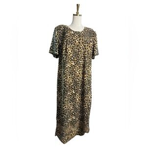 Vintage Leopard and Paisley Print Maxi Dress with Shoulder Pads